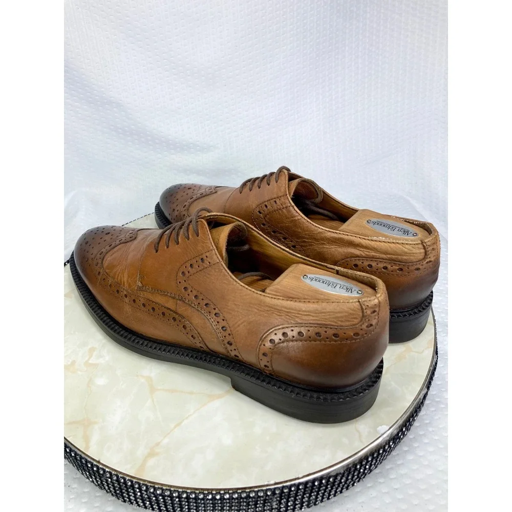1901 Manchester Wingtip Derby Shoes Mens 12 Tan Leather Brogue Lug Sole Preppy